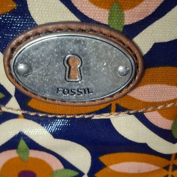 Fossil Key-Per Crossbody Bag – Retro Floral Coated Canvas, Small, Blue/Orange - Picture 3 of 5